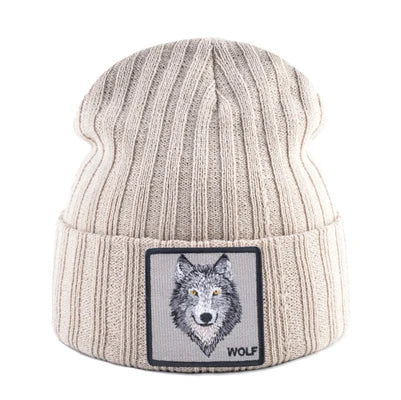 Knitted Wolf Pattern hat