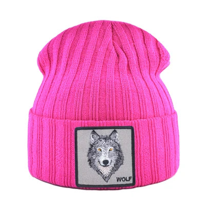 Knitted Wolf Pattern hat