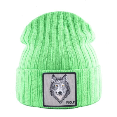 Knitted Wolf Pattern hat