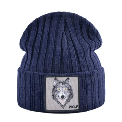 Knitted Wolf Pattern hat