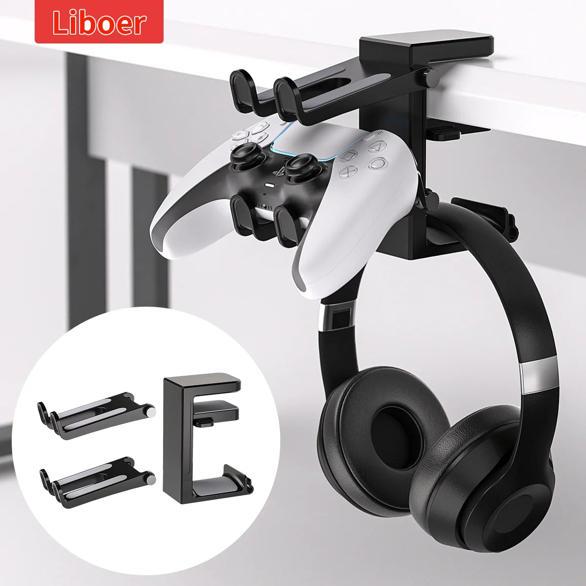 3-in-1 PC Gaming Headset&Controller Holder Adjustable Clamp Headphone Hanger PC Gaming Accessory Controller Earphone Stand