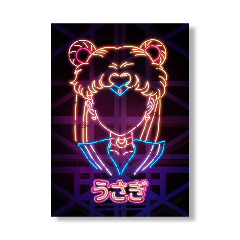 Anime Girl Neon Art Canvas