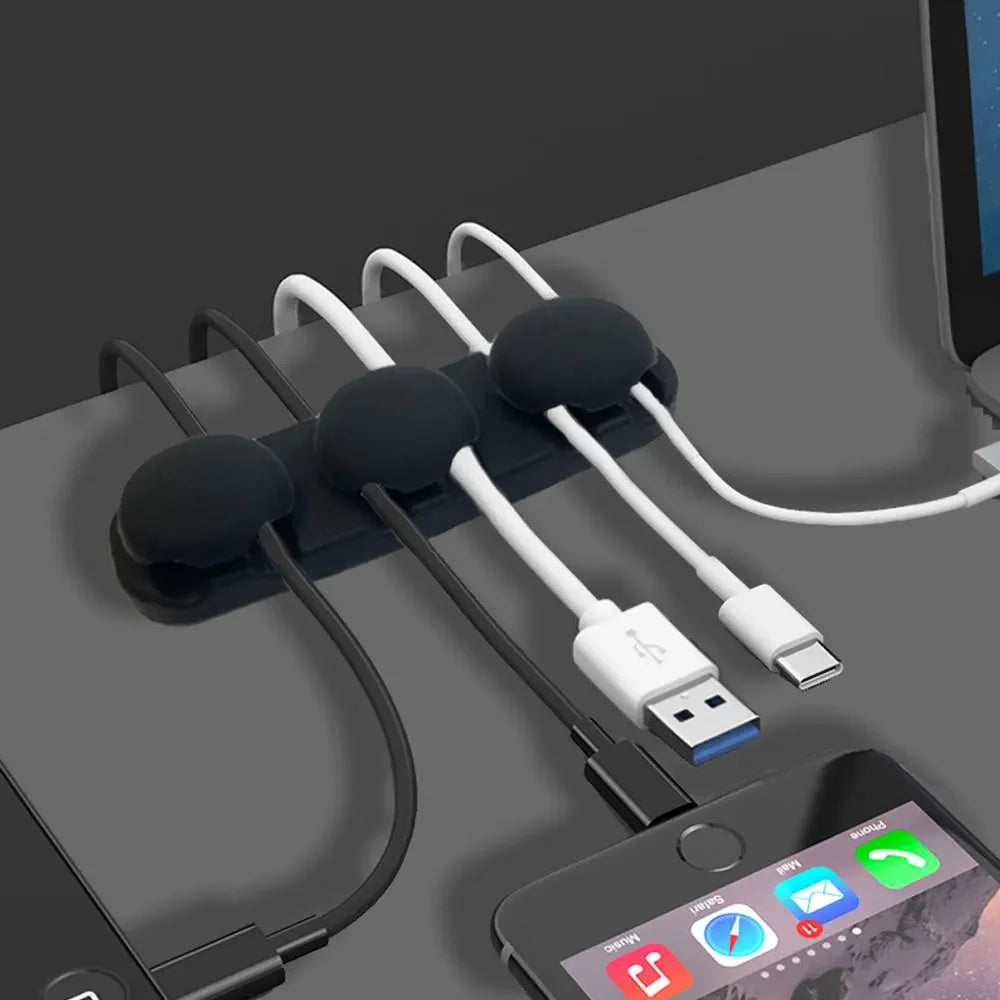 Silicone USB Cable Organizer On Desk