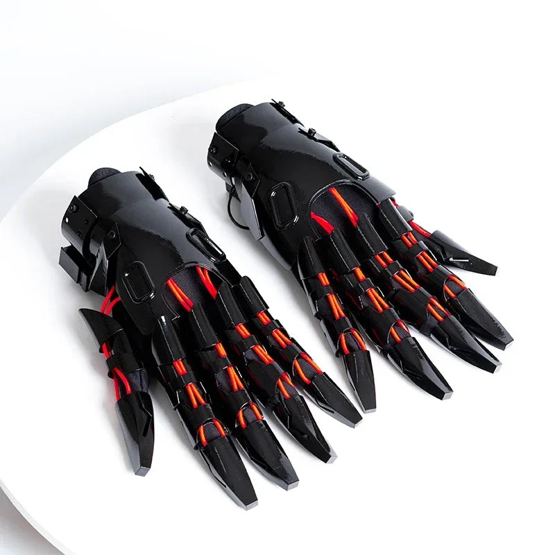 Punk Mechanical Cyber Glow Gloves Flexible Trendy Fingers Cool Game Equipment Punk Armor Glow Gloves Cosplay Clothing Props