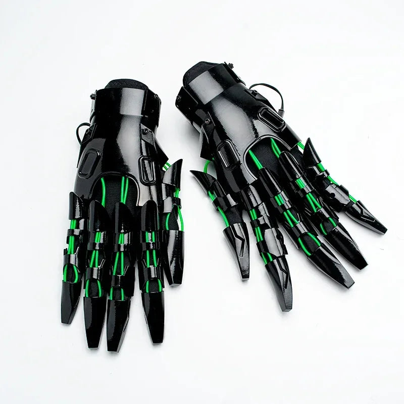 Punk Mechanical Cyber Glow Gloves Flexible Trendy Fingers Cool Game Equipment Punk Armor Glow Gloves Cosplay Clothing Props