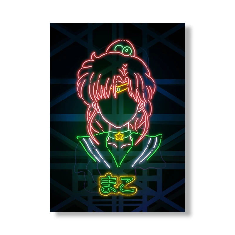 Anime Girl Neon Art Canvas