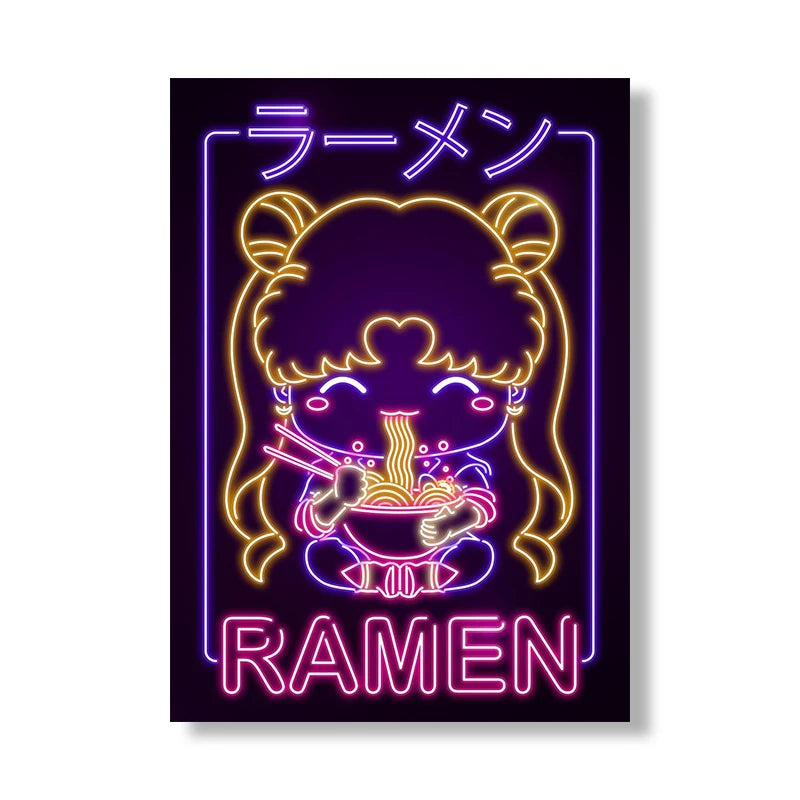 Anime Girl Neon Art Canvas