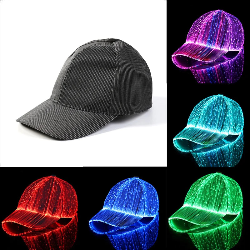 LED Seven Color Cap Fashion Cap For Men Women Concert Masquerade NightClub Fluorescent Party Colorful Christmas Hat Baseball Cap