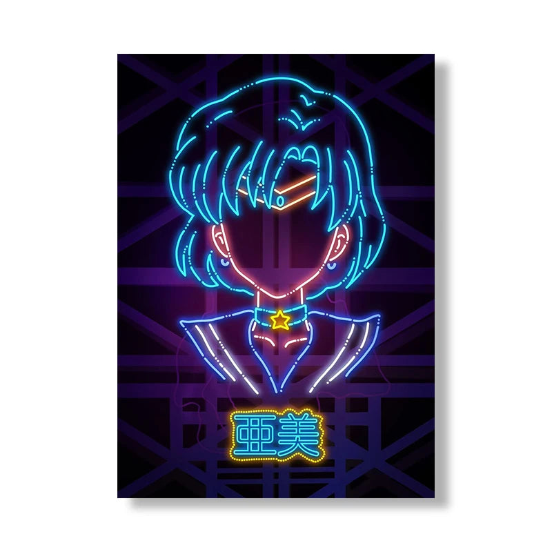 Anime Girl Neon Art Canvas