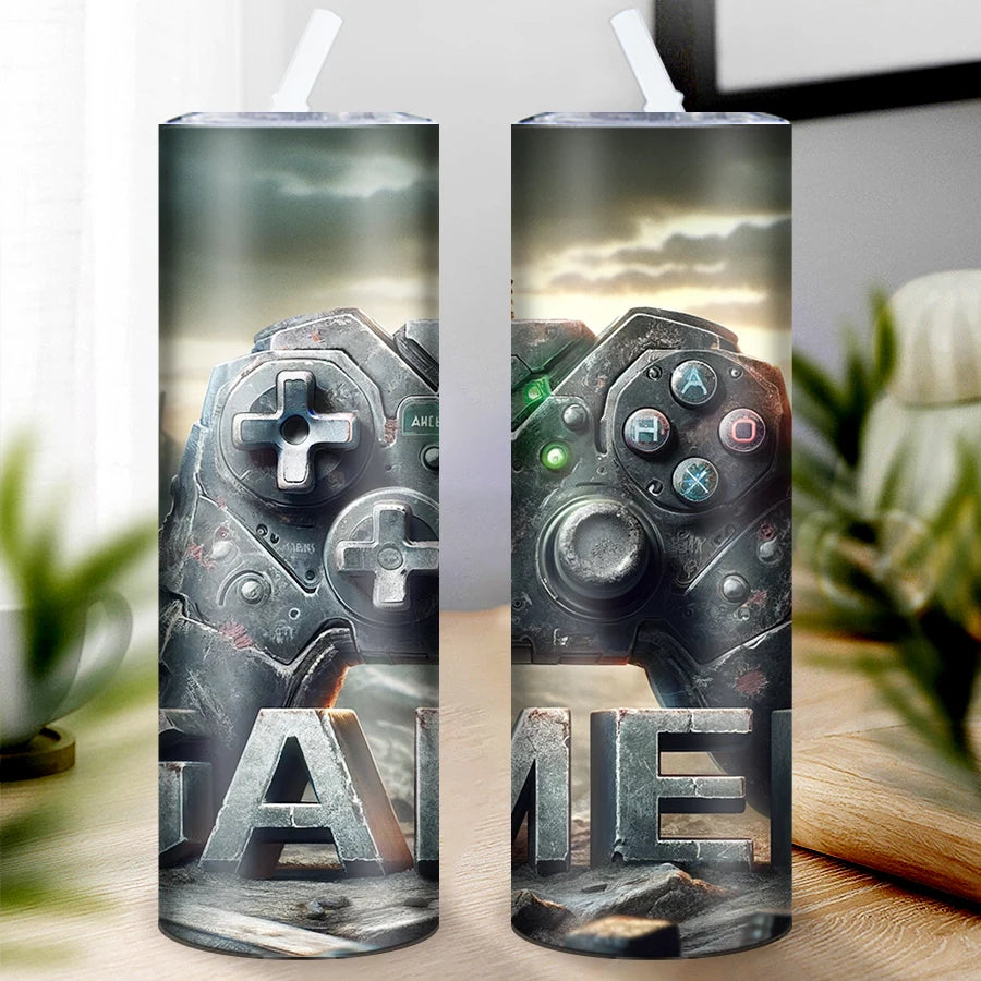 1Pc Skinny Straight Tumblers Straw Lid 3D Print  Steampunk Gamer Water Bottle Stainless Insulated Outdoor Travel Cup Party Gift