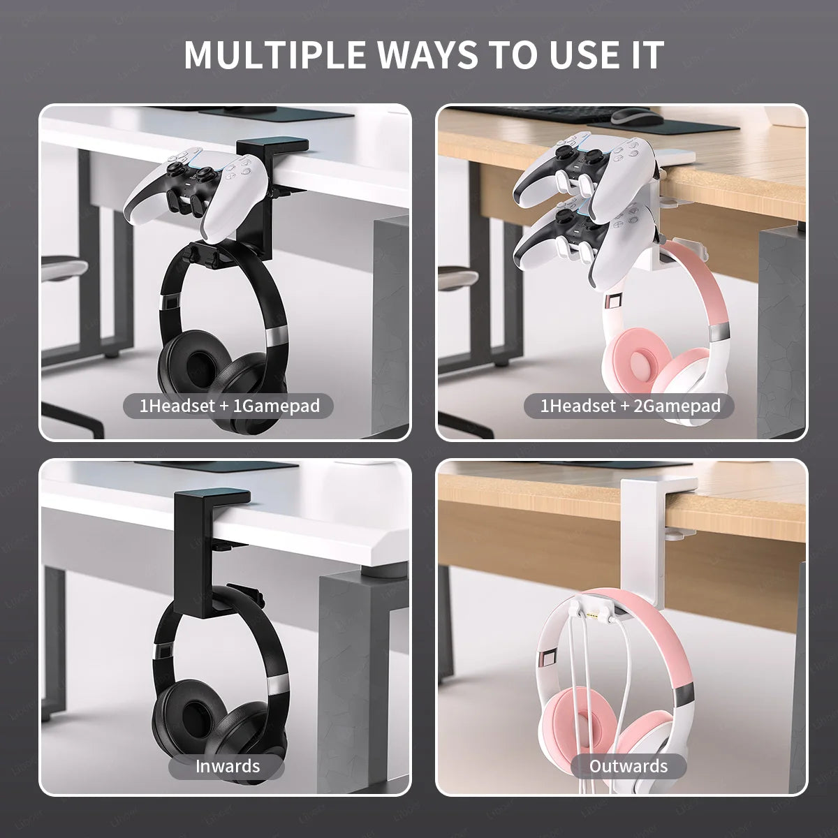 3-in-1 PC Gaming Headset&Controller Holder Adjustable Clamp Headphone Hanger PC Gaming Accessory Controller Earphone Stand